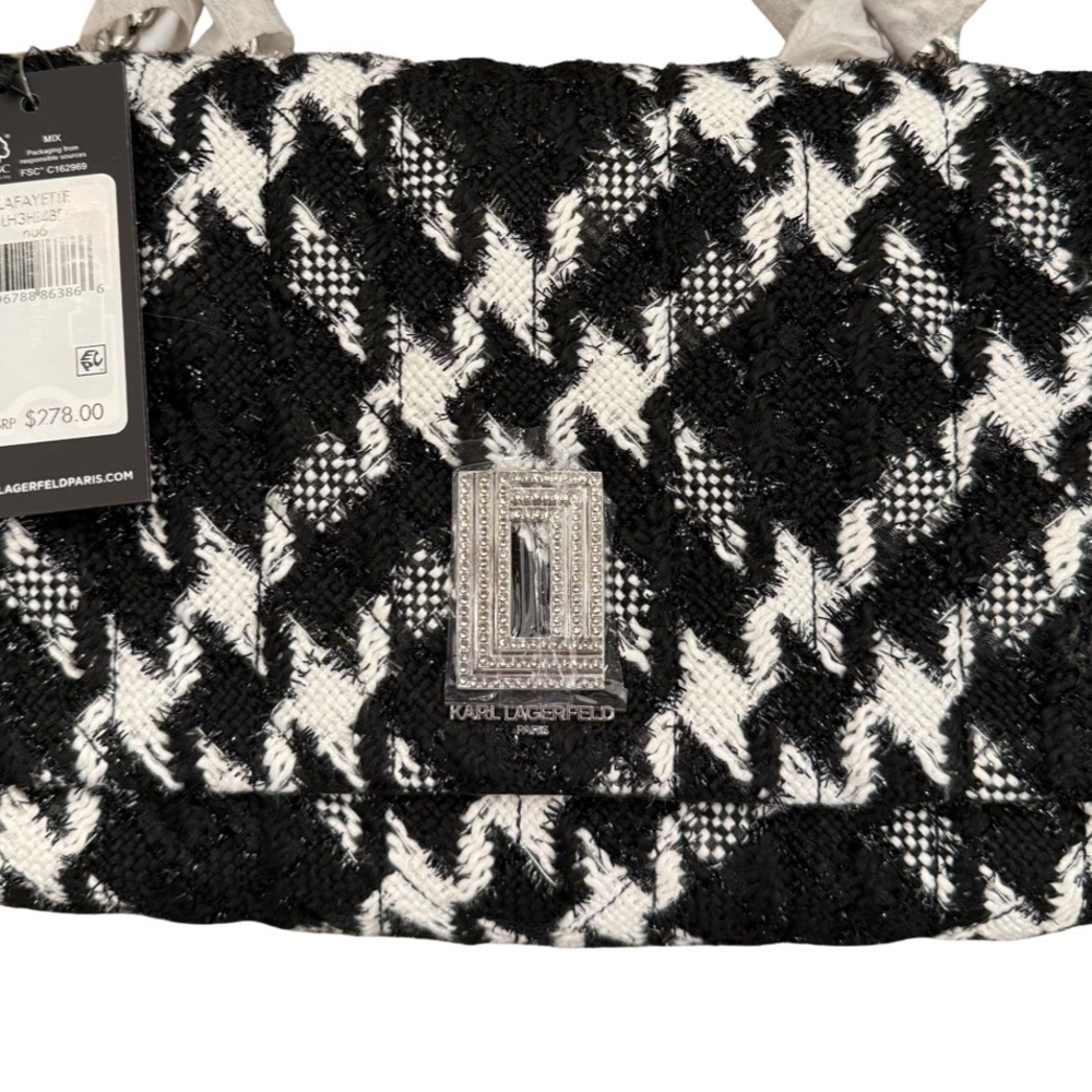 Karl Lagerfeld Paris Lafayette Black and White Tweed Crossbody Bag NWT - Picture 9 of 10